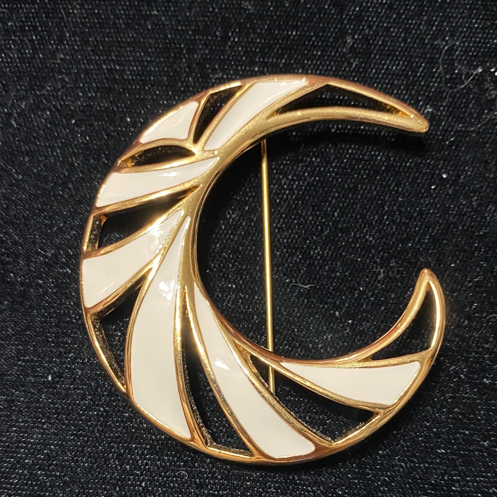 Monet Vintage Gold and Cream Crescent Brooch